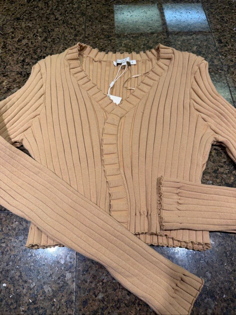 NWT Anthropologie Endless Rose long sleeve, ruffled, and ribbed cropped sweater
